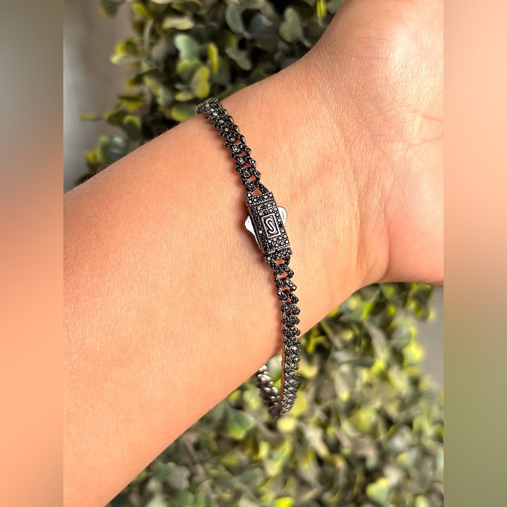 925 Sterling Silver black cubic zirconia Bracelet size 8” plata 925